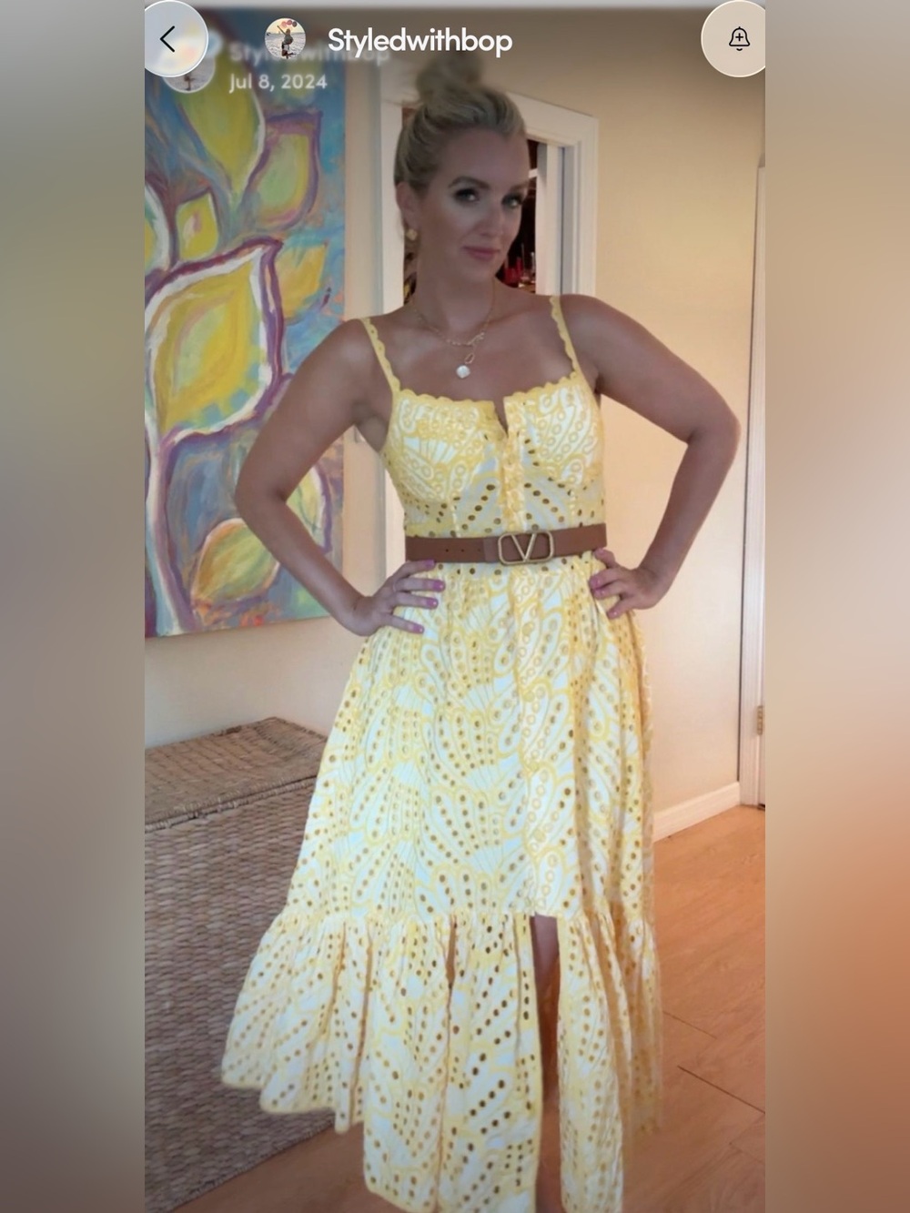 Yellow Eyelet Midi Dress - Women